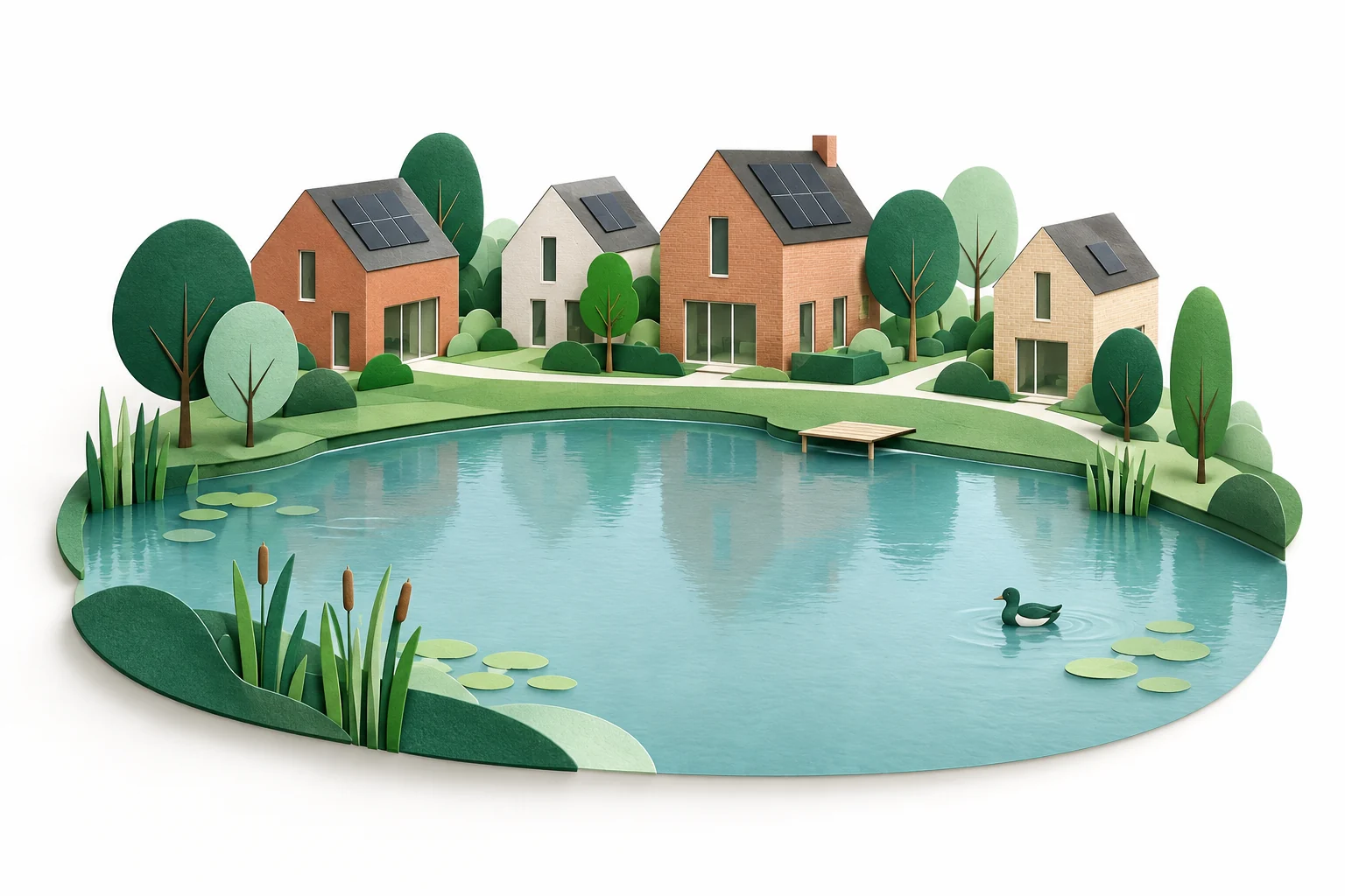 Abstract illustration of homes, greenery and the character of Waterrijk